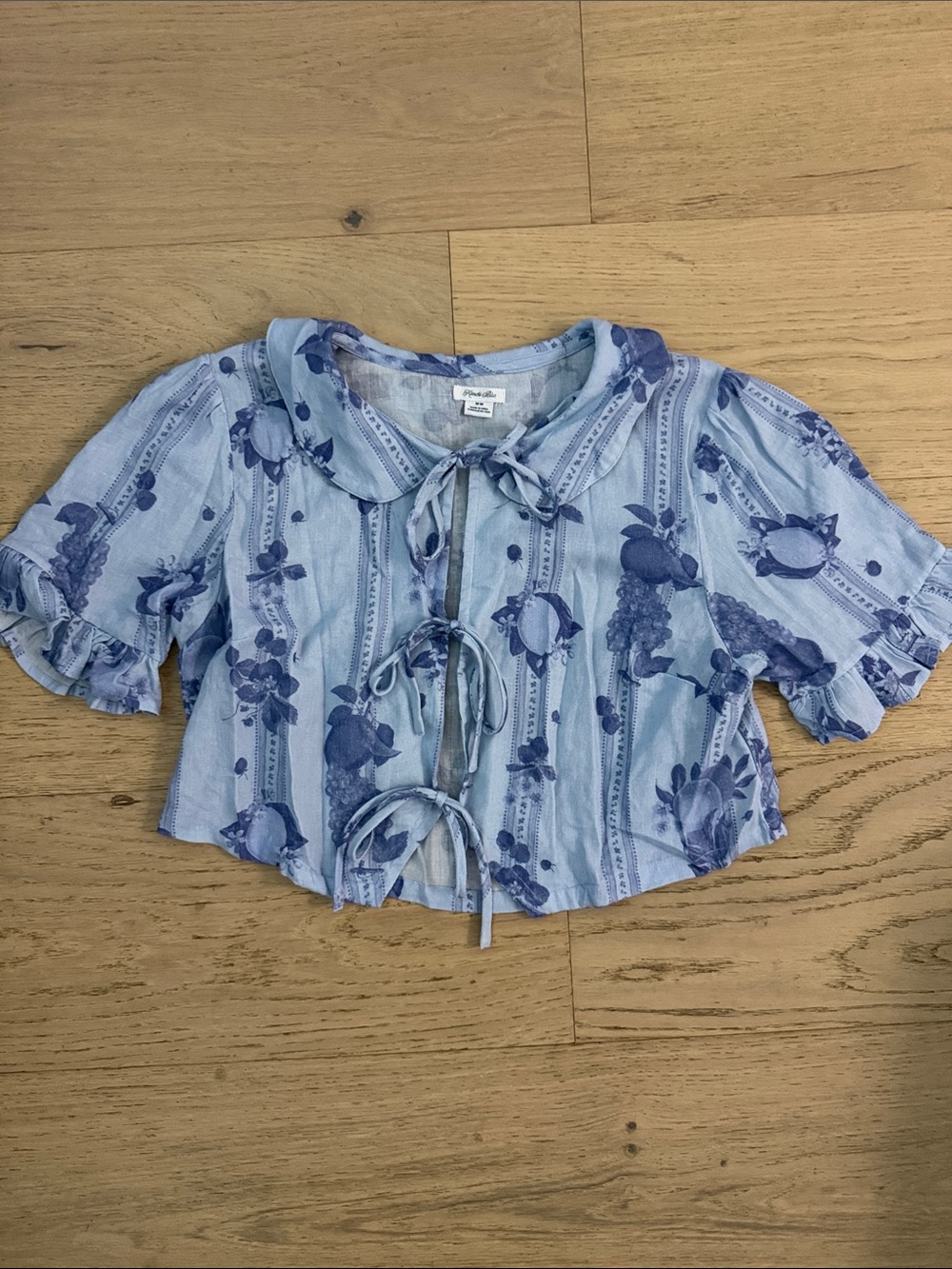 Light Blue Floral Tie-Front Crop Top